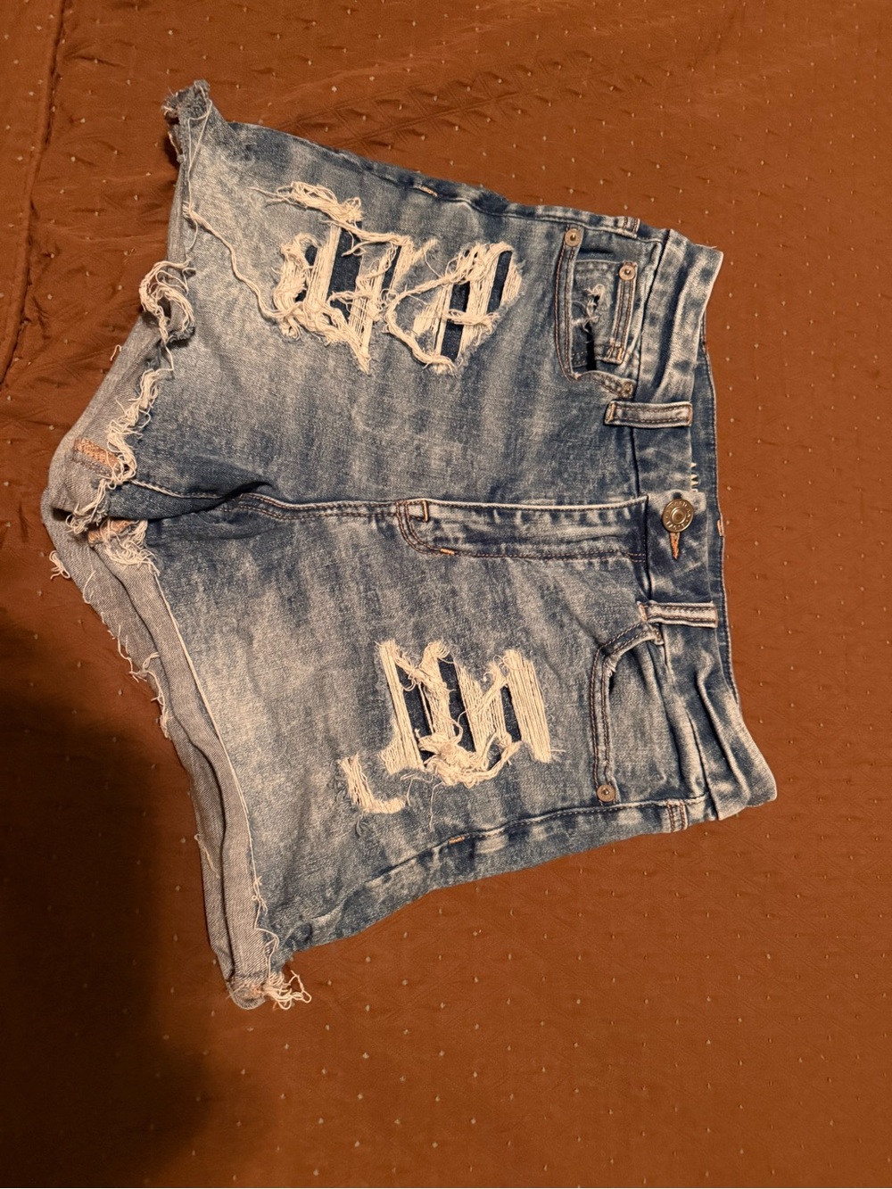 American Eagle Outfitters Light Blue Distressed Denim Shorts